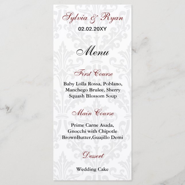 Damask Wedding Menus Meny (Framsida)