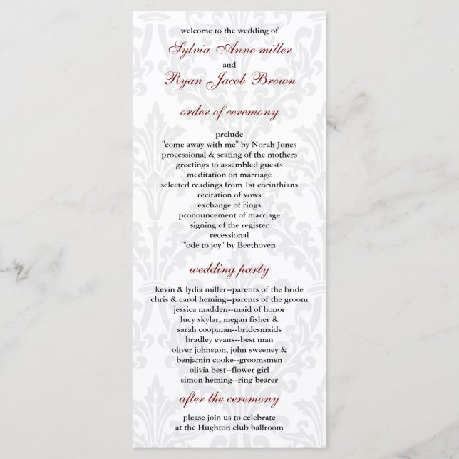 Damask Wedding-programmet Program (Framsida)