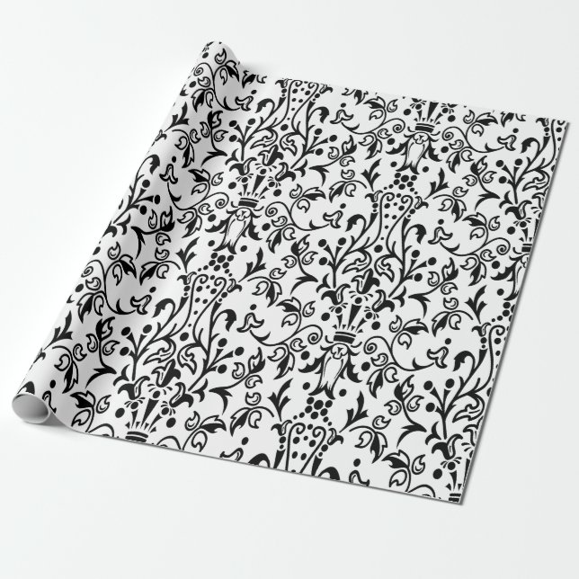 Damask White & Black Presentpapper (Utrullad)