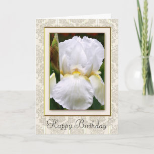 Damask White Iris Grattis på födelsedagen Card Kort