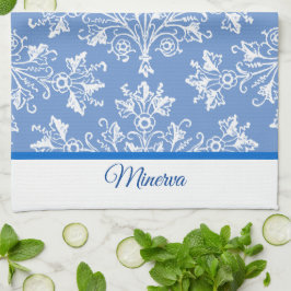 Damask White med Editable Gräns Kökshandduk