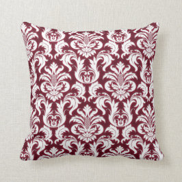 Damask White Metallic Burgundy Bordeaux Red Velvet Kudde