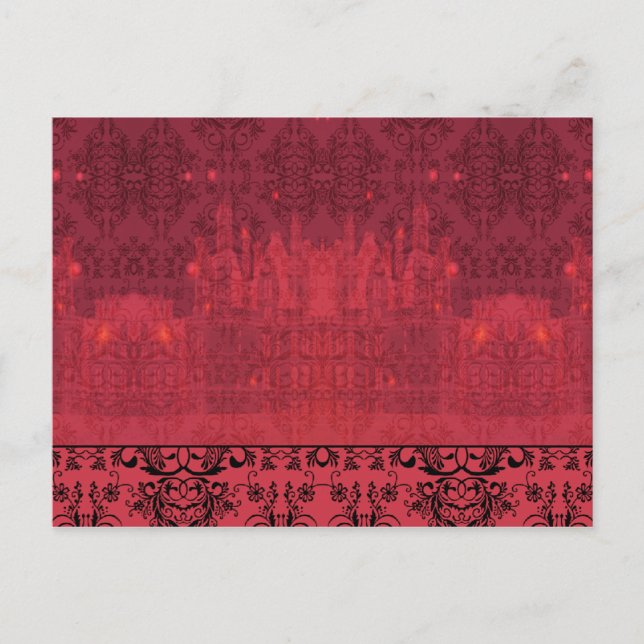 Damask Wildblommor, ANGEL'S CASTLE in Red & Rosa Vykort (Framsida)
