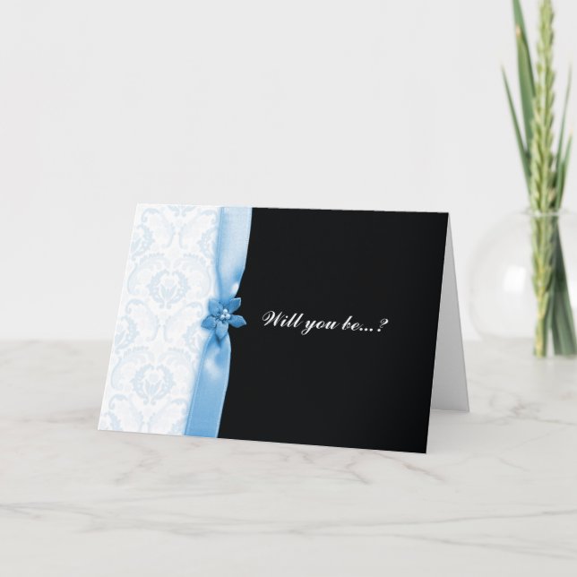 Damaskblå Kommer du att bli mitt bridesmaikort? Inbjudan (Framsida)