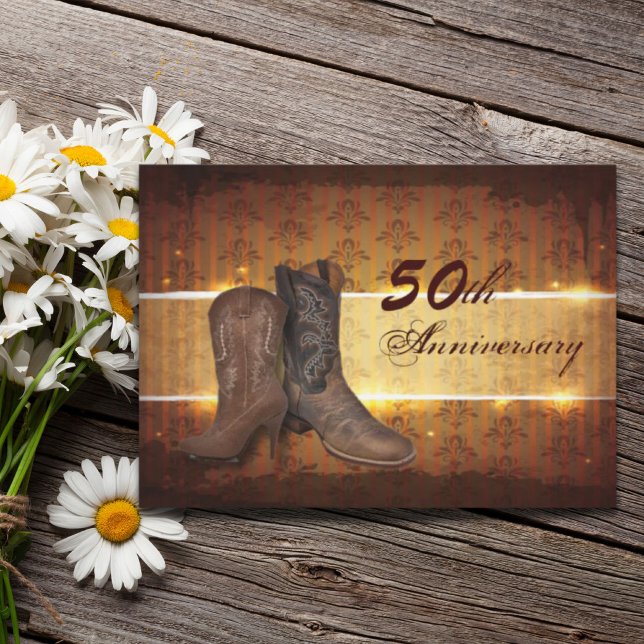 Damaskcowboyen land 50:e bröllop-årsdagen inbjudningar (damask cowboy country 50th wedding anniversary invitation)