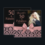 Damasken ro guld glitter 50:e födelsedagsinbjudan inbjudningar<br><div class="desc">Svartdyna ro guld glitter | 50:e födelsedagsinbjudan. Femtio och Fabulous! En vacker modern elegant rosa ros guld blommigt-damm 50:e Födelsedagsfest inbjudan kan du personifiera och skicka ut din femtionde födelsedagsfest firande. I mitten av sötens rosa båge. Byt ut exempelfotot mot ett eget. Ord 50 och Fabulous ställs in med hjälp...</div>