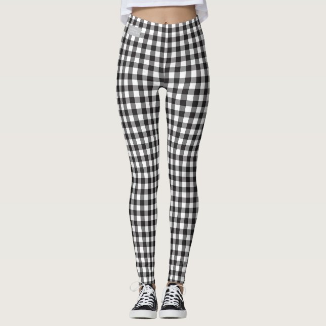 Damasker för Gingham för SERESHKI-SAMLINGSsvart Leggings (Framsida)