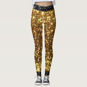 Damasker för guld- och svartFauxglitter Leggings