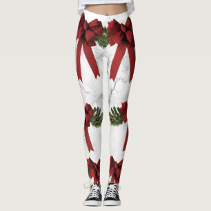 Damasker för julpilbåge- & marmortryck leggings