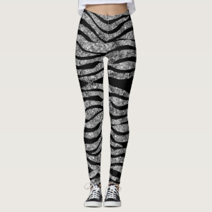 Damasker för silverglitter- och svartzebra rände leggings