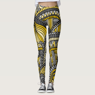 Damasker, gult och grått Zendoodle mönster Leggings