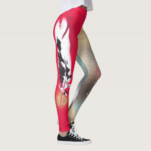 Damasker med röda och guld- fjädertryck leggings