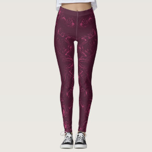 Damasker - rosor och Burgundy virvlat runt mönste Leggings