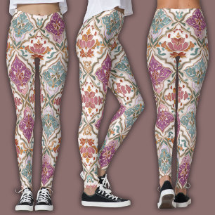 Damaskmönster Jord och ädelstensnyans Leggings
