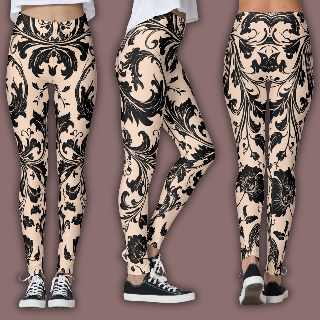 Damaskmönster | Svart & Persikobeige Leggings (Skapare uppladdad)