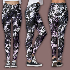 Damaskmönster | Svart, Vitt & Indigo Leggings