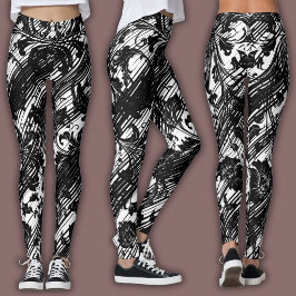 Damaskmönster | Svart & Vitt Leggings