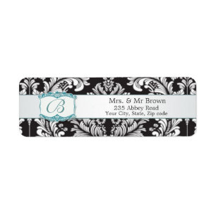 Damaskolvit Monogram B Bröllop Avery Returadress Etikett