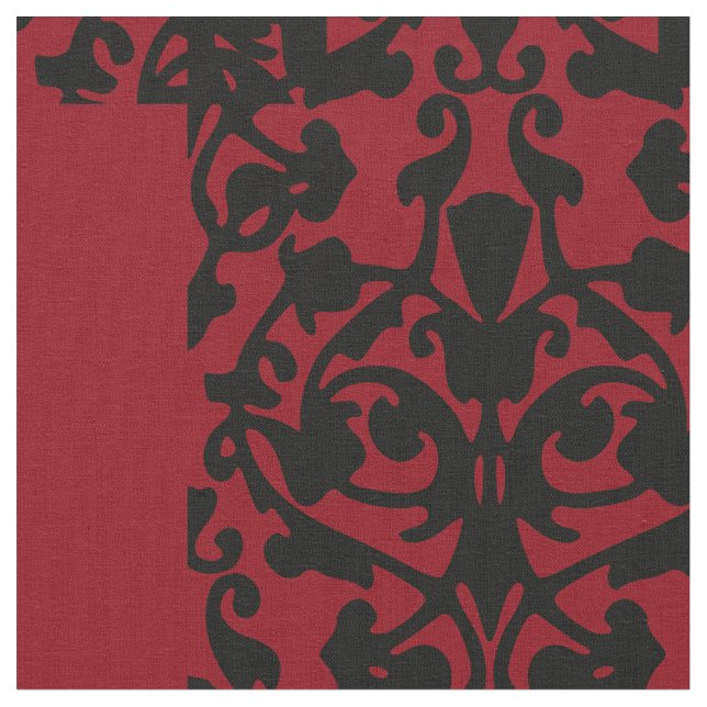 Damaskornate Black and Red Design Tyg (Närbild)