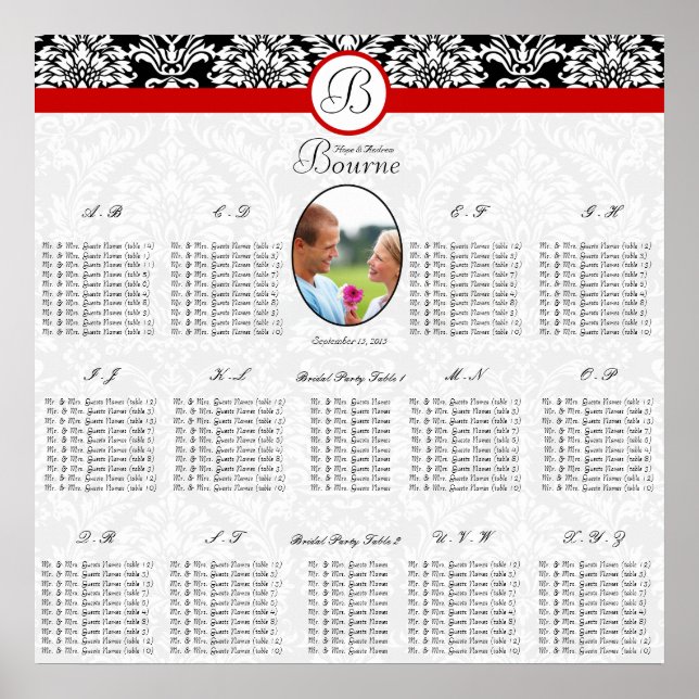 DamaskRed Trim-foto för svart och vit Blommigt Poster (Framsidan)