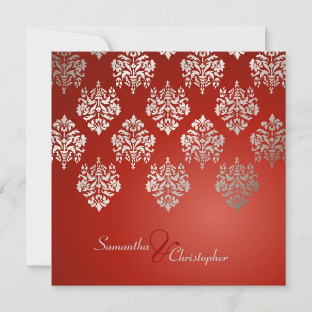 Damaskus/ruby red/faux silver bröllopsinbjudningar inbjudningar (Framsida)