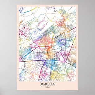 Damaskus Syriens stad Karta Poster