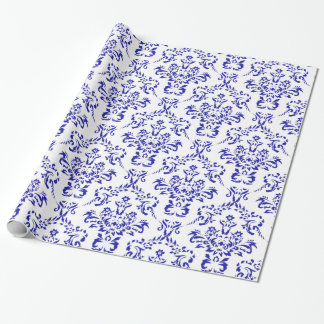 Damast för blommigt för jul för Blue&White Presentpapper