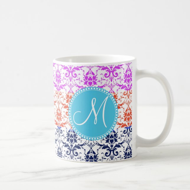 Damast för elegant regnbåge för Monogram som Kaffemugg (Höger)