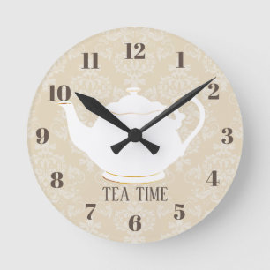 Damast för kräm för TeaTime elegant tekanna Rund Klocka
