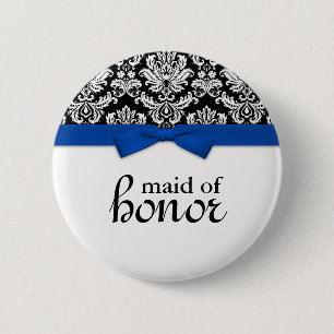 Damast med blåttpilbågemaid of honor knäppas knapp