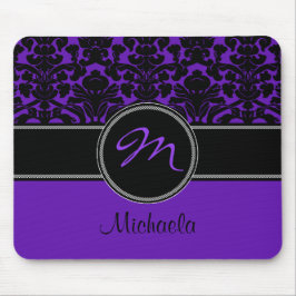 Damast Mousepad för vit för Monogramlilasvart Musmatta