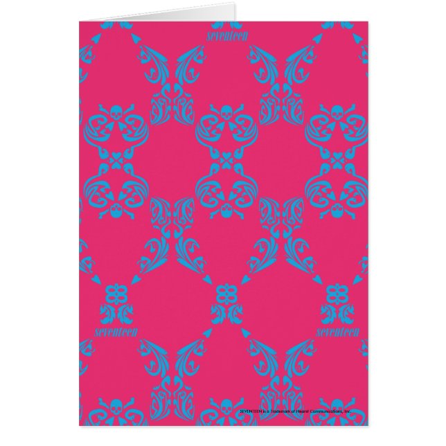 Damastast Aqua-Magenta Hälsningskort (Framsidan)