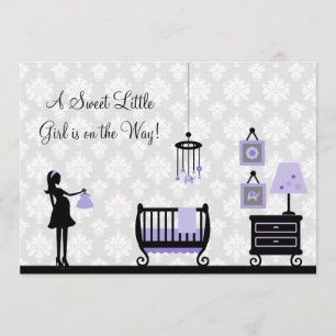 Damastast baby shower: Lilor: Inbjudan