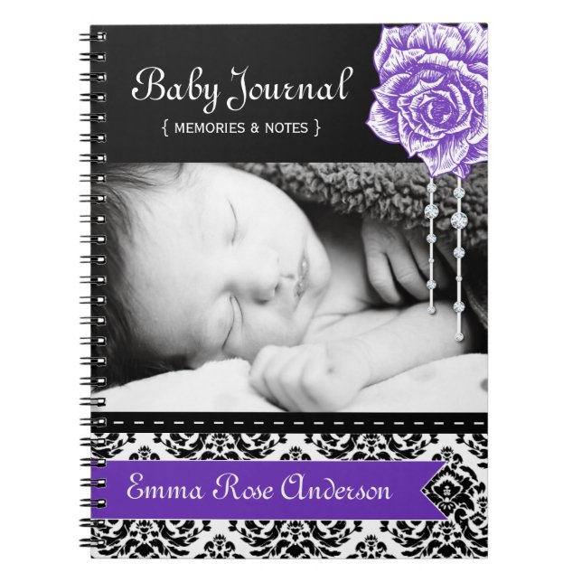 Damastast babyjournal för personlig anteckningsbok med spiral (Framsidan)