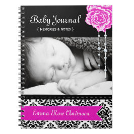 Damastast babyjournal för personlig anteckningsbok med spiral