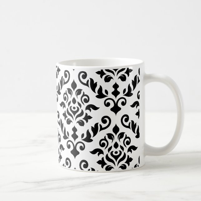 Damastast barock mönstersvart på vit kaffemugg (Höger)