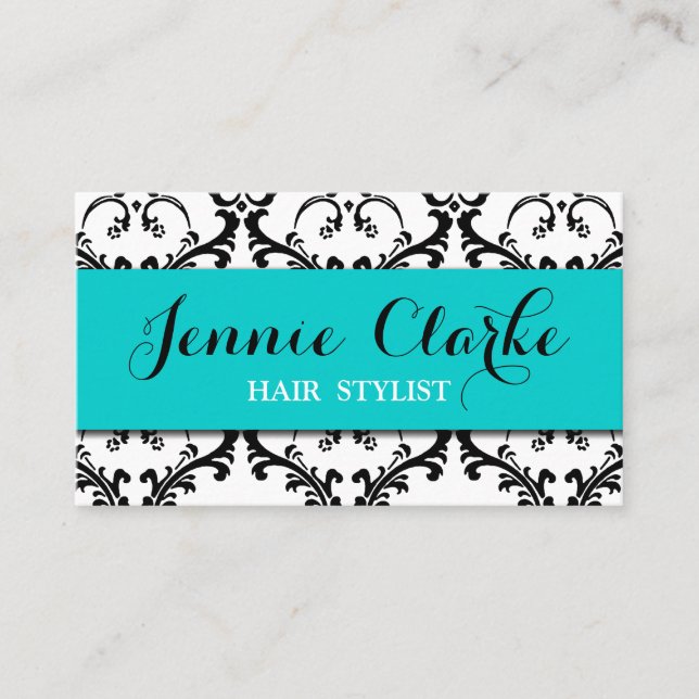 Damastast blått för hårstylistvisitkort visitkort (Framsida)