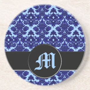 Damastast blått för klassiker (monogramen) underlägg