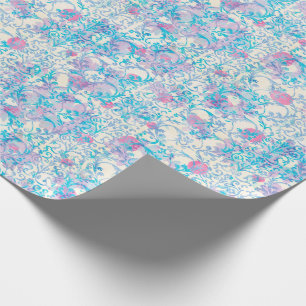 Damastast blom- blått för Flutterby vår Presentpapper