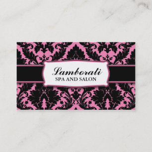 Damastast blom- elegantt modernt rosa och svart visitkort