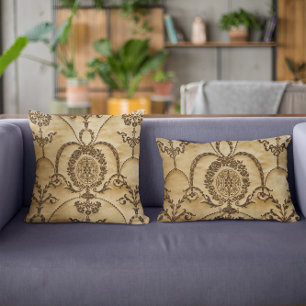 Damastast blom- Parchment för fransk Kudde