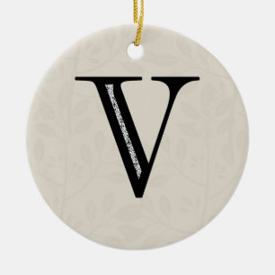 Damastast brev V - svart Julgransprydnad Keramik