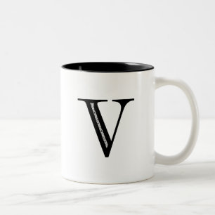 Damastast brev V - svart Två-Tonad Mugg