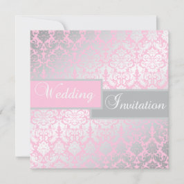 Damastast bröllopinbjudan för rosor och för grått inbjudningar