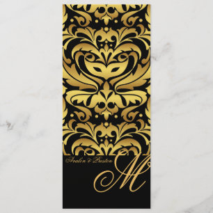 Damastast bröllopmeny för Regal guld- Monogram Meny