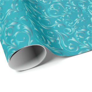 Damastast design för eleganta turkosblått presentpapper