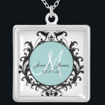 Damastast gifta sig för Monogramnamn daterar Silverpläterat Halsband<br><div class="desc">Spara för anpassadebrudbrudgum daterahalsbandet med det damastast mönster. Konst och design av Elke Clarke ©2010. Damastast mönster av Elke Clarke. Ingen fördubbling för tillåten personlig eller reklamfilmanvända.</div>