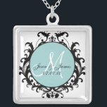 Damastast gifta sig för Monogramnamn daterar Silverpläterat Halsband<br><div class="desc">Spara för anpassadebrudbrudgum daterahalsbandet med det damastast mönster. Konst och design av Elke Clarke ©2010. Damastast mönster av Elke Clarke. Ingen fördubbling för tillåten personlig eller reklamfilmanvända.</div>