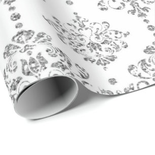 Damastast glitter för silver för vitroyalgrått presentpapper