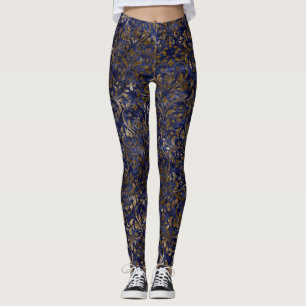Damastast kvinna för blått/för guld- sammet leggings